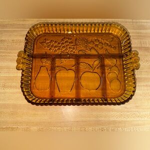 vintage 1960-70s Indiana Glass relish tray  fruit tray serving tray party holida